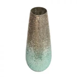 12" Crackled Glass Vase - Silver And Green