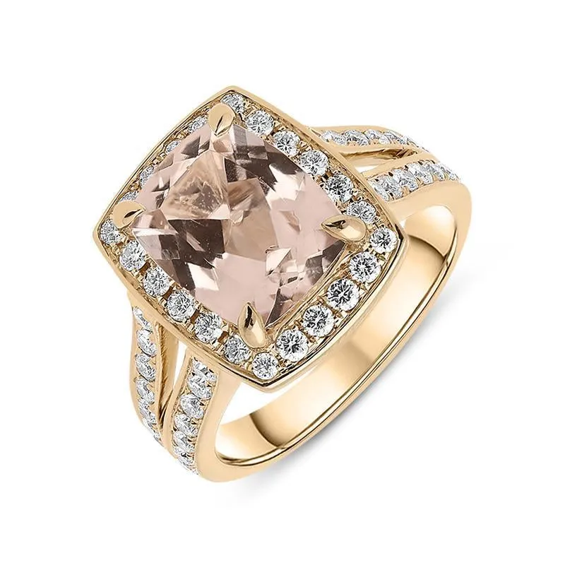 18ct Rose Gold 2.98ct Morganite 0.70ct Diamond Cushion Cut Ring D