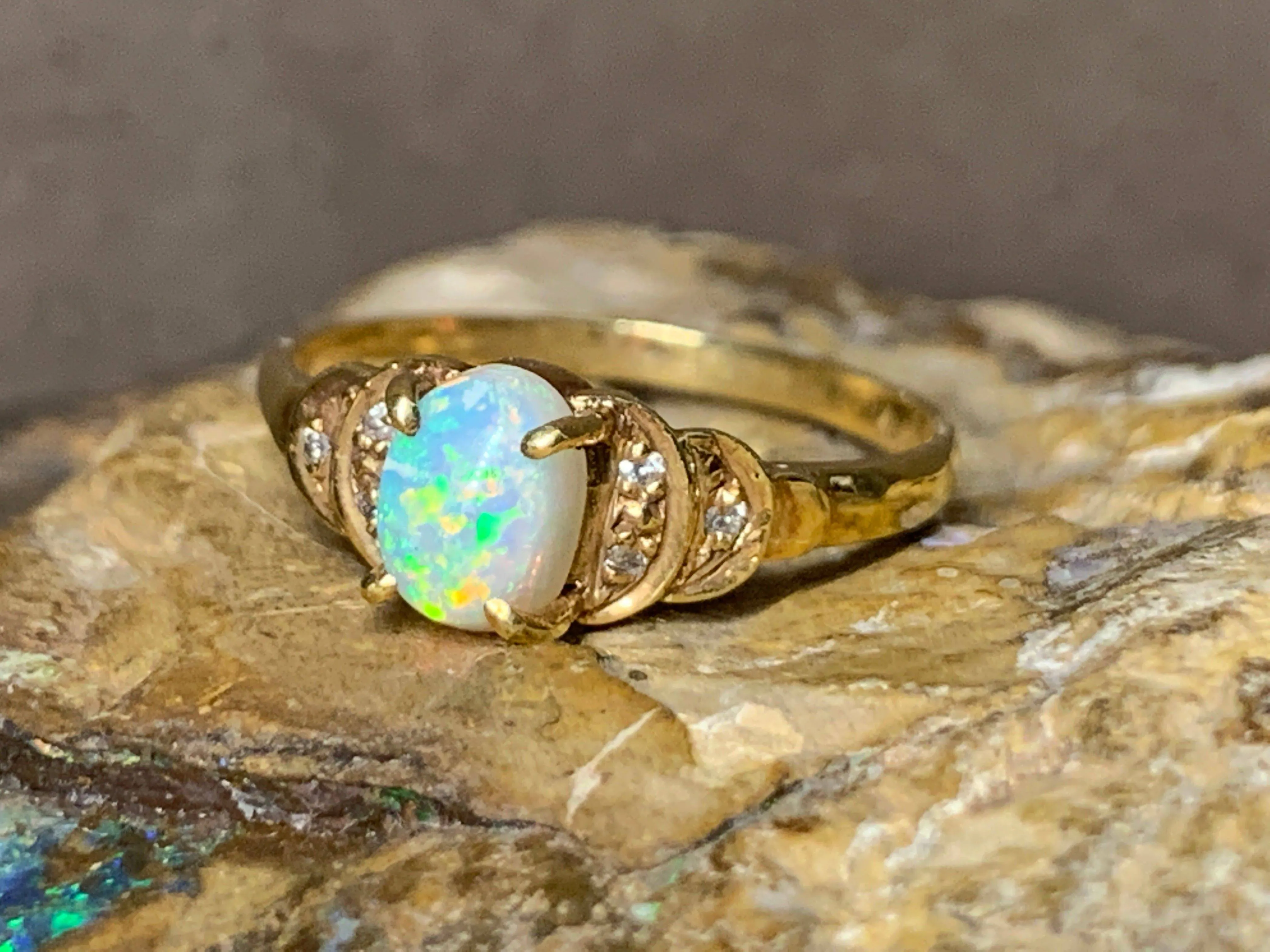 18kt Yellow Gold Crystal Opal and Diamond ring