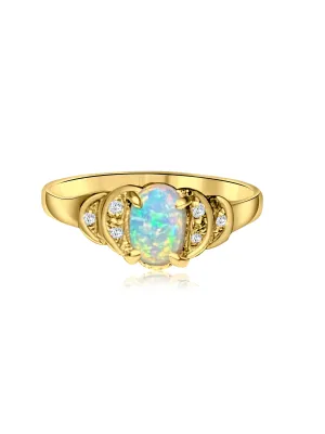 18kt Yellow Gold Crystal Opal and Diamond ring