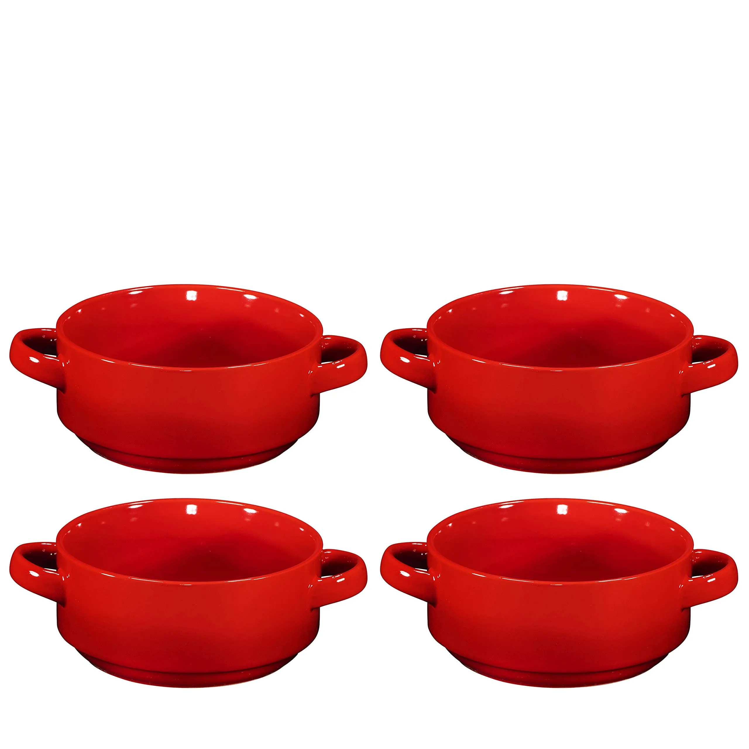 19oz Ceramic Soup Bowls with Handles - Oven Safe Bowls for French Onion Soup, Red Oven