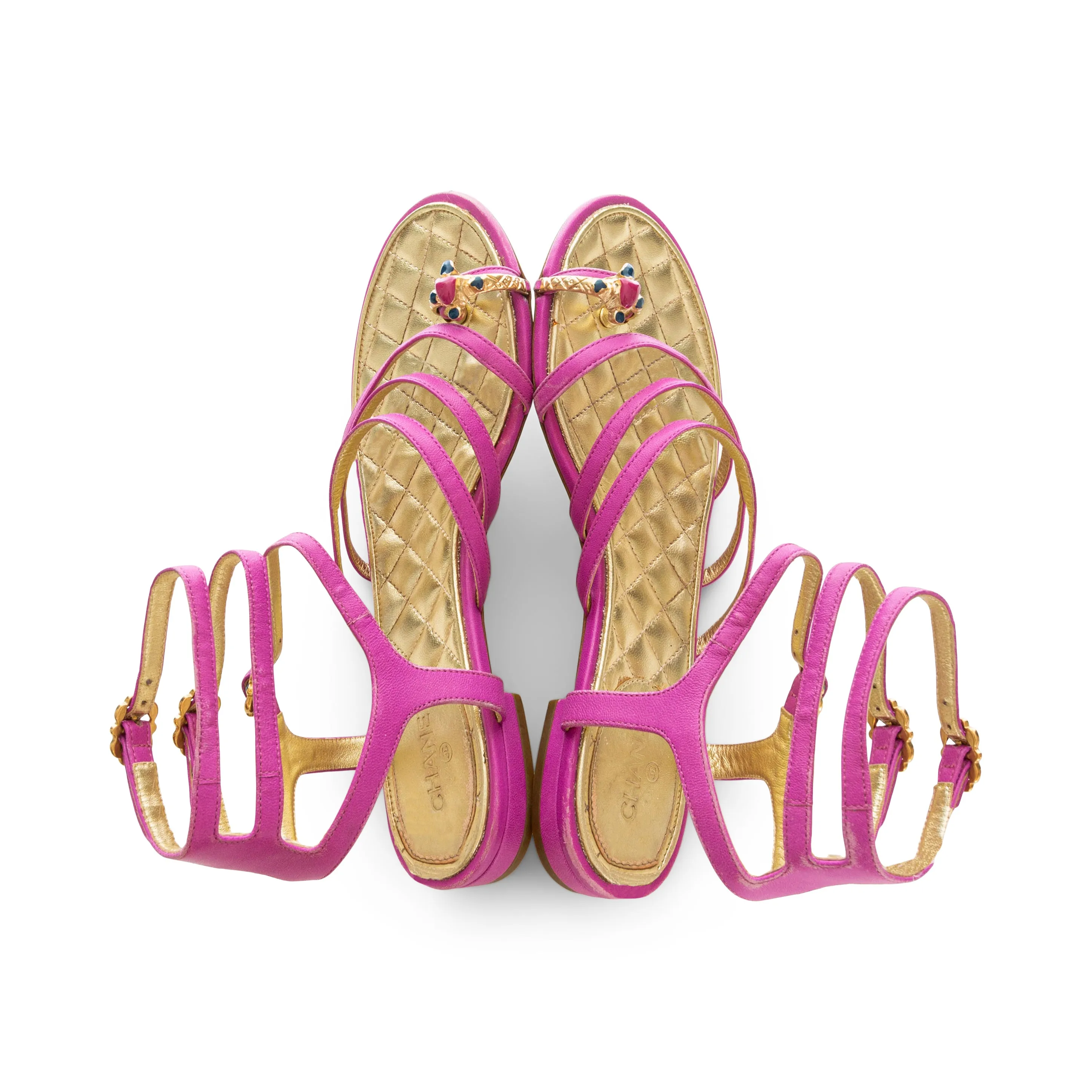 2015 Pink Leather Jewel Toe Gladiator Sandals 38