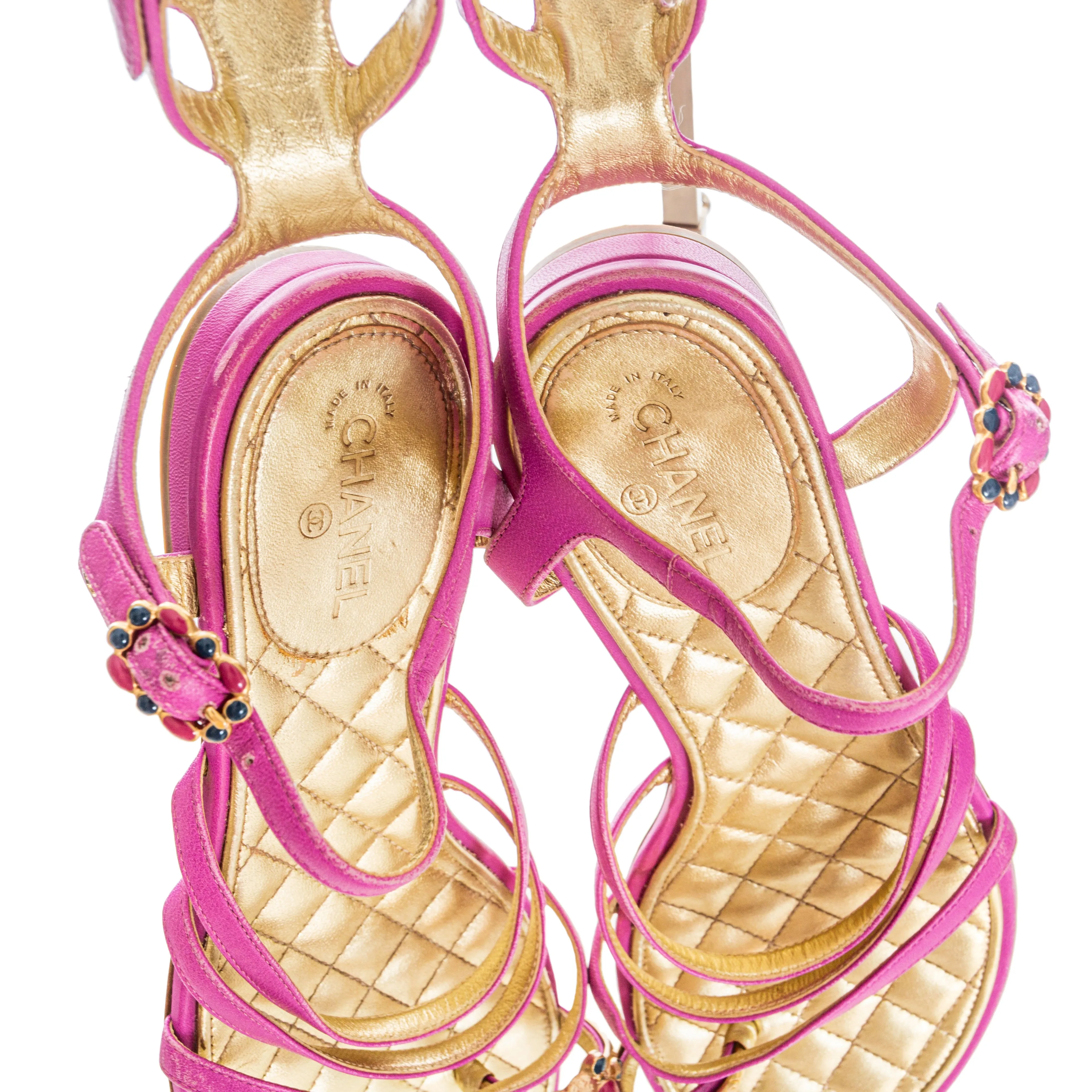 2015 Pink Leather Jewel Toe Gladiator Sandals 38