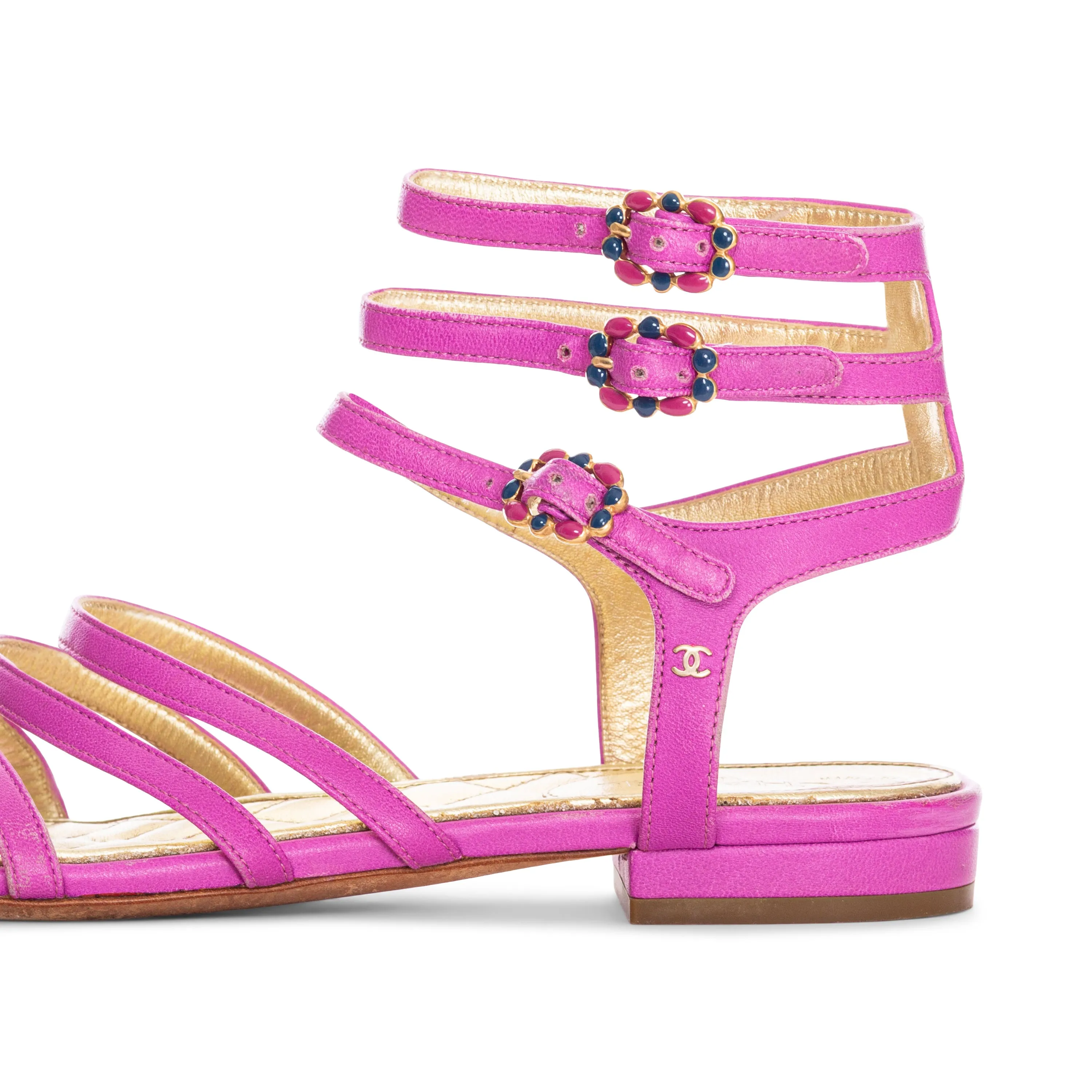 2015 Pink Leather Jewel Toe Gladiator Sandals 38