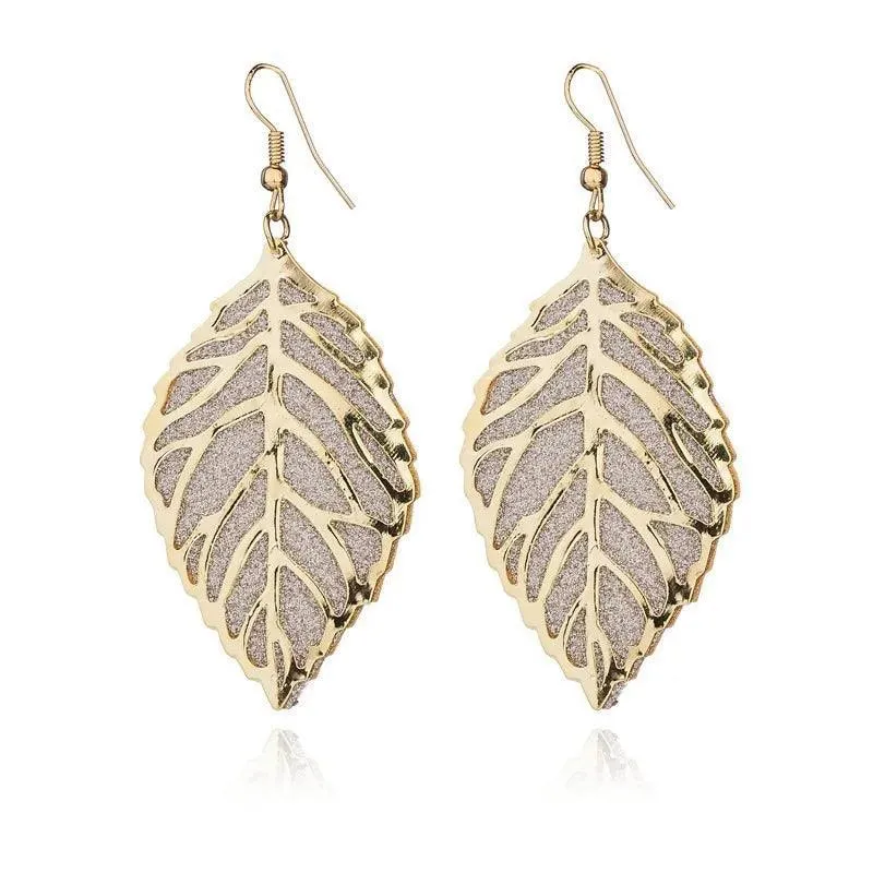 2024  Blue And White Metal Leaf Earrings Women's