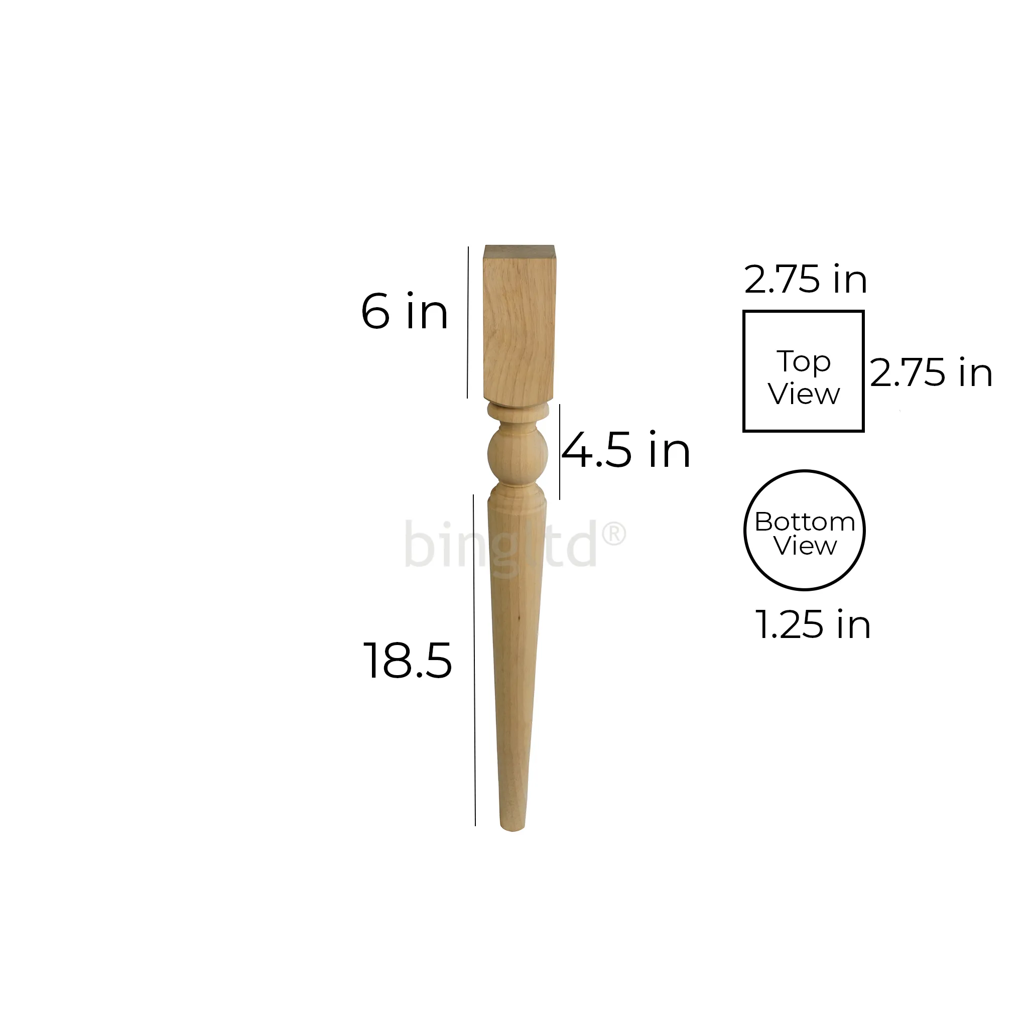 29" Unfinished Hardwood Farm Table Leg (TL-27529-UNF)