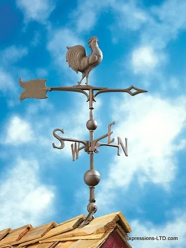 30-Inch Full-Bodied Rooster Weathervane - Verdigris