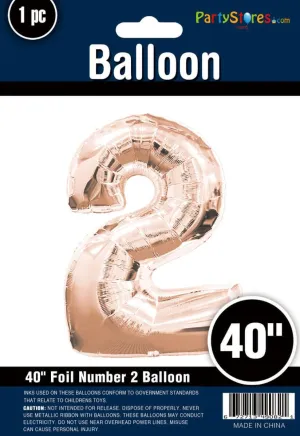 40" Rose Gold Number "2" Super Shape Mylar Balloon