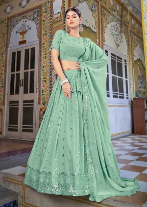 A Line Green Trendy Sequins Embroidered Wedding Lehenga