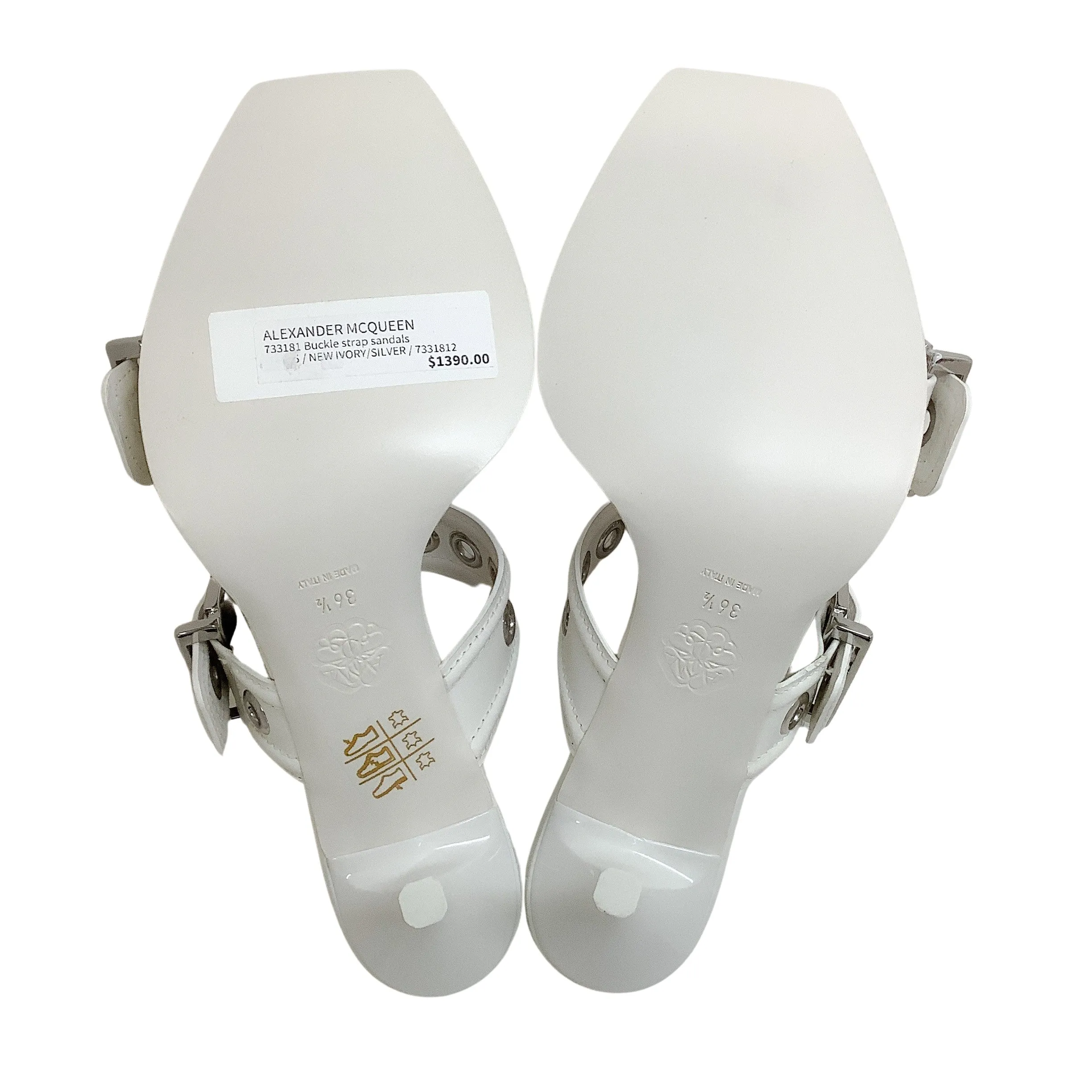 Alexander McQueen White Leather Buckle Strap Sandals