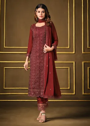 Alluring Maroon Two Tone Georgette Party Wear Salwar Suit