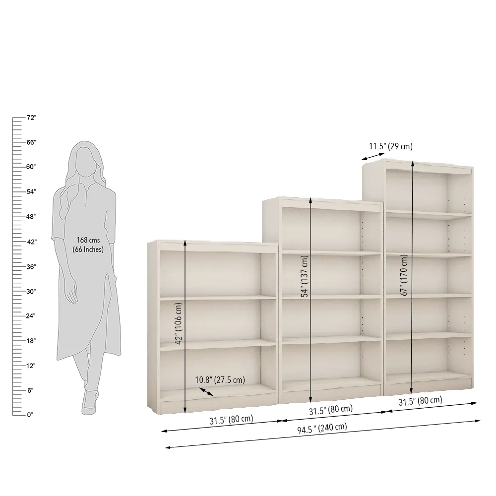 Alpha Bookcases Shelves, Set of 3, Trendy Book Shelf In Frosty White Finish