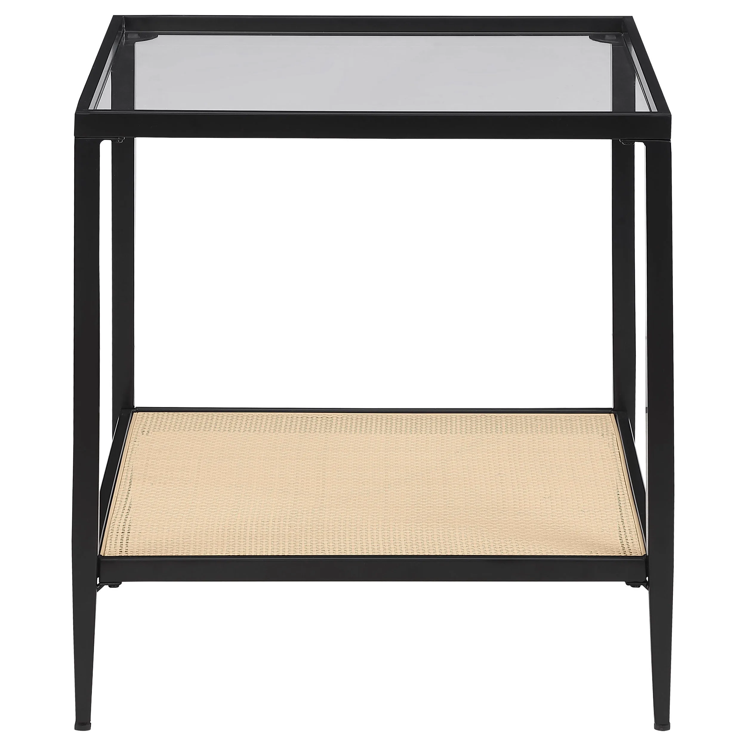 Amherst - Glass Top Metal with Cane Shelf End Table - Black