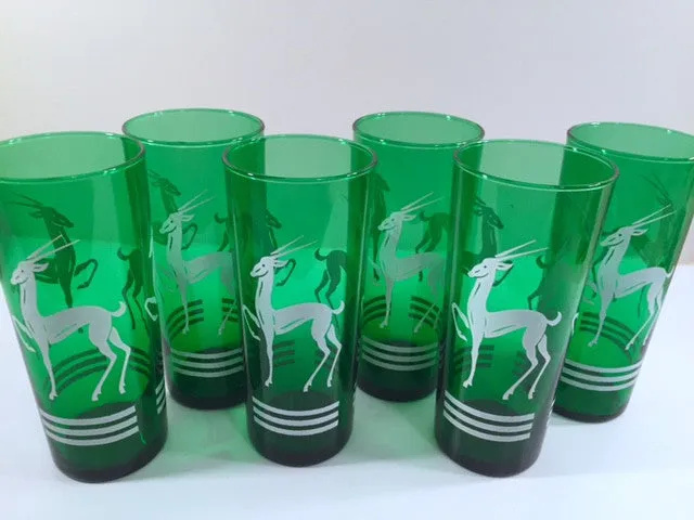 Anchor Hocking Green Gazelle Mid-Century Collins Glasses (Set of 6)