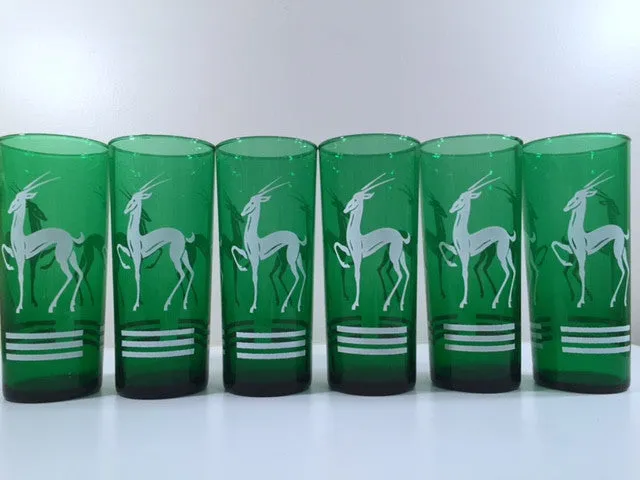 Anchor Hocking Green Gazelle Mid-Century Collins Glasses (Set of 6)