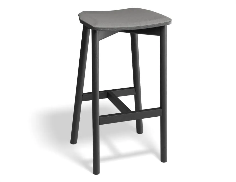 Andi Stool - Black - Backless with Pad - 66cm Seat Height Vintage Grey Vegan leather Seat Pad