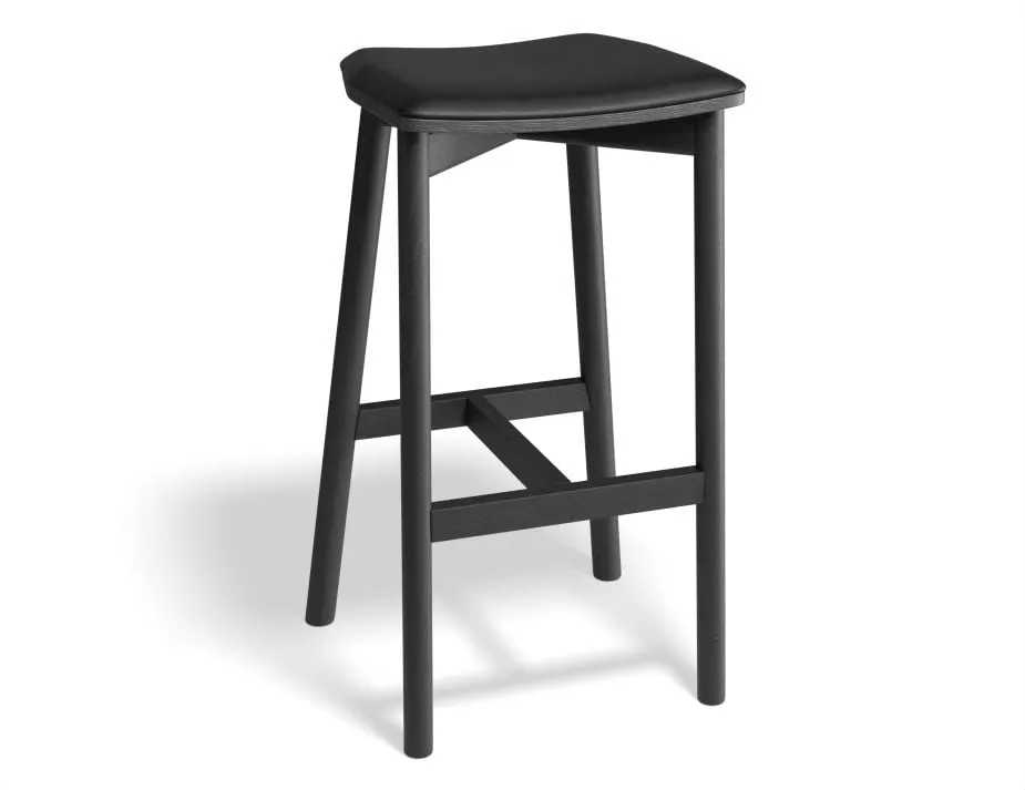 Andi Stool - Black - Backless with Pad - 66cm Seat Height Vintage Grey Vegan leather Seat Pad