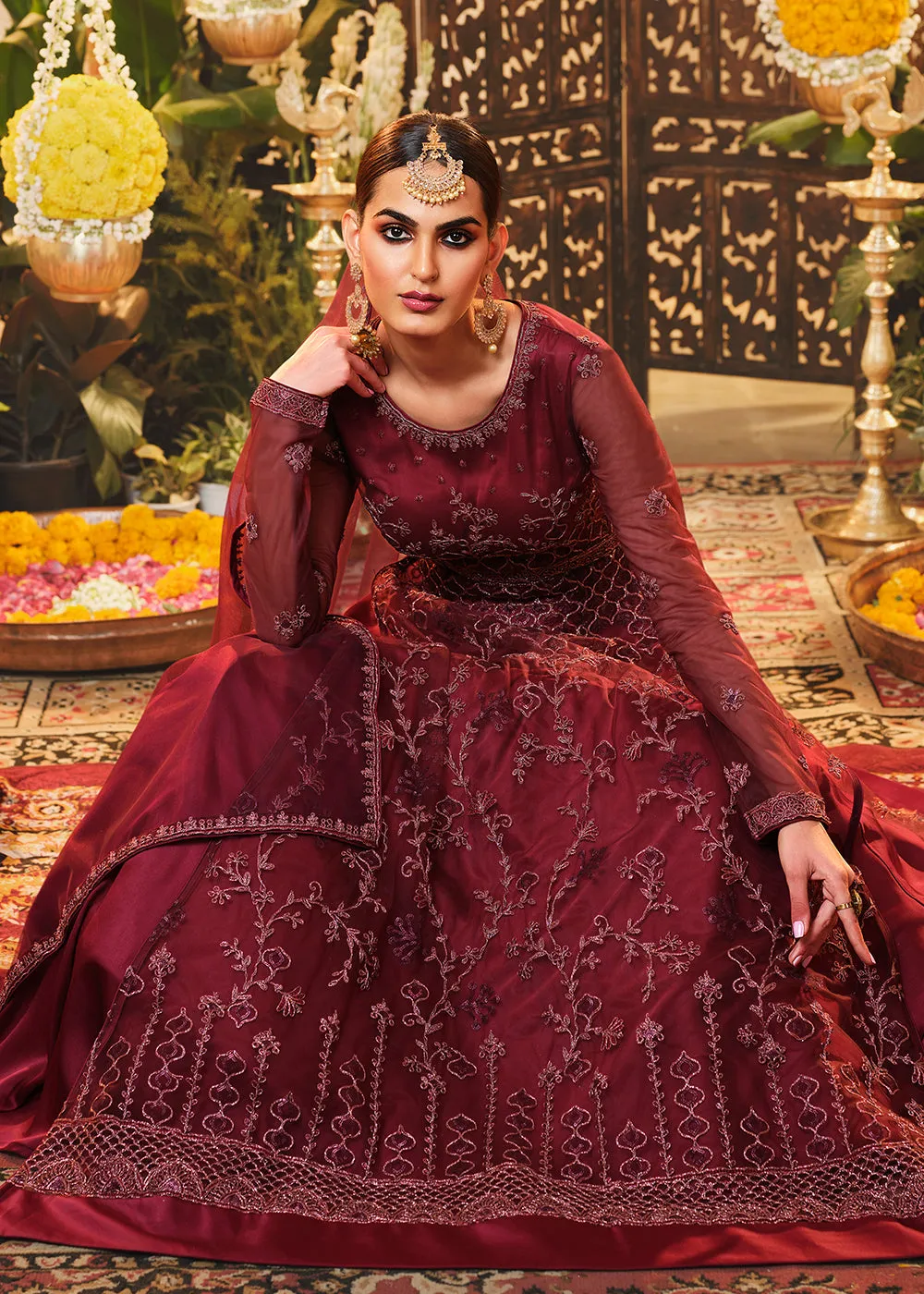 Beautiful Bright Red Embroidered Designer Floor Length Anarkali