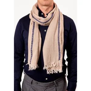 BEIGE LINEN SHAWL NAVY ROSE