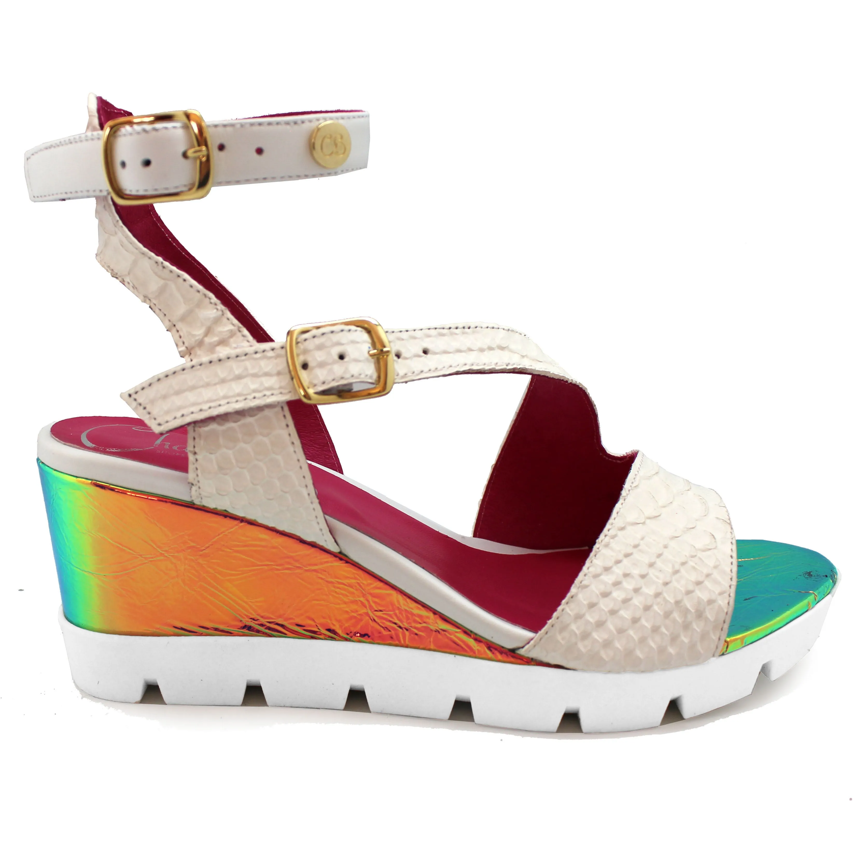 Bien - White Croc Wedge Sandal