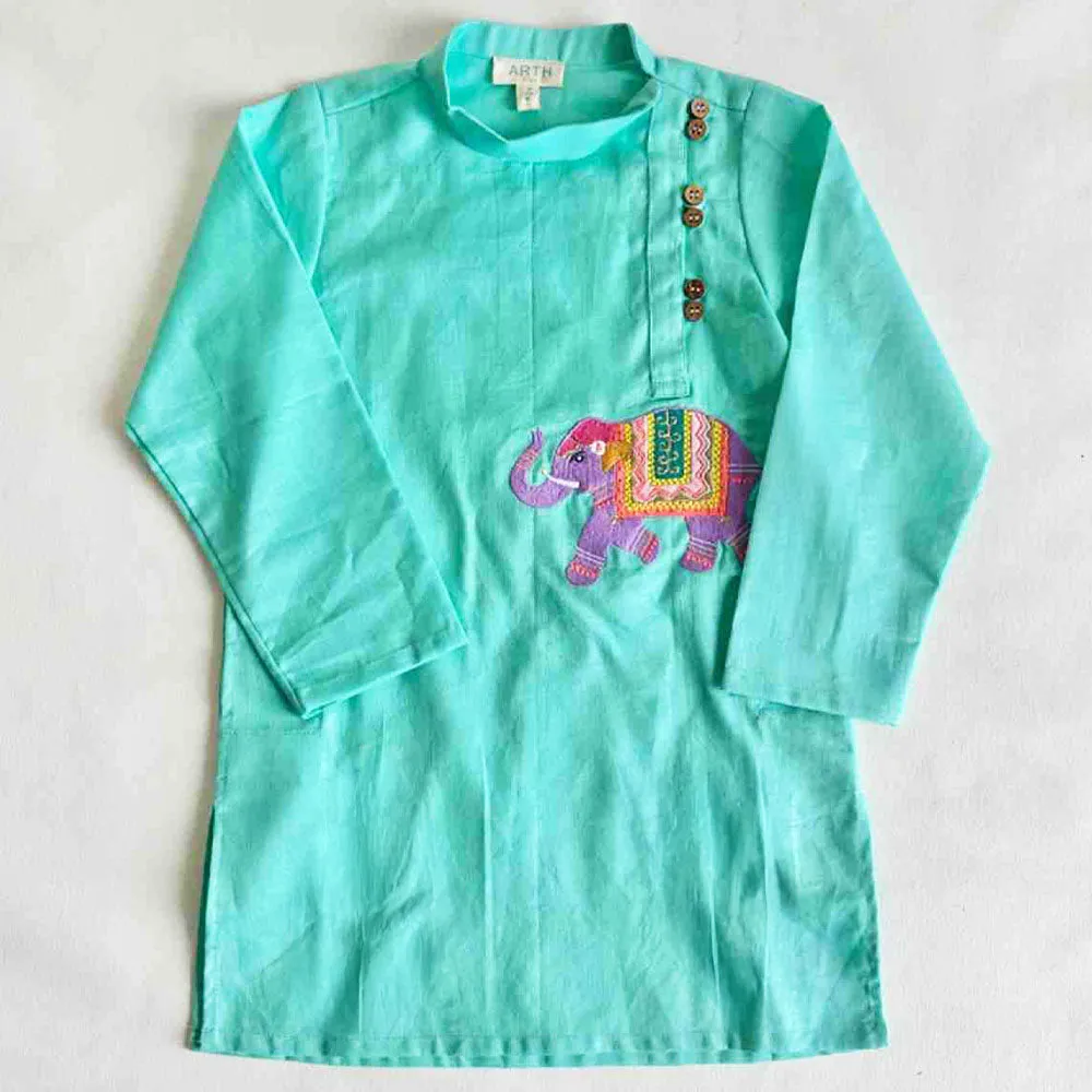 Blue Embroidered Cotton Kurta With Pajama