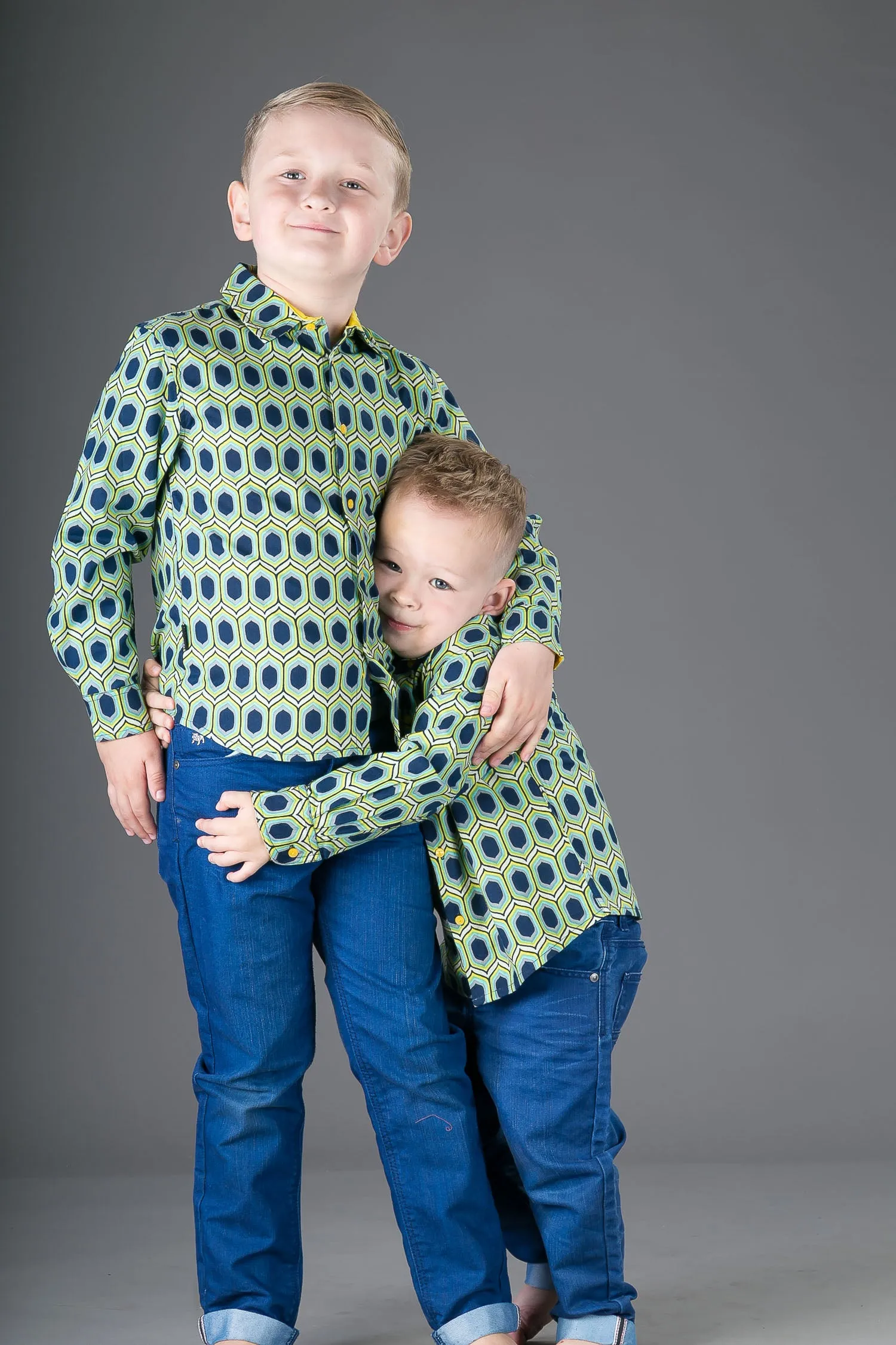 Boys Cotton Blue Yellow Long Sleeve Shirt