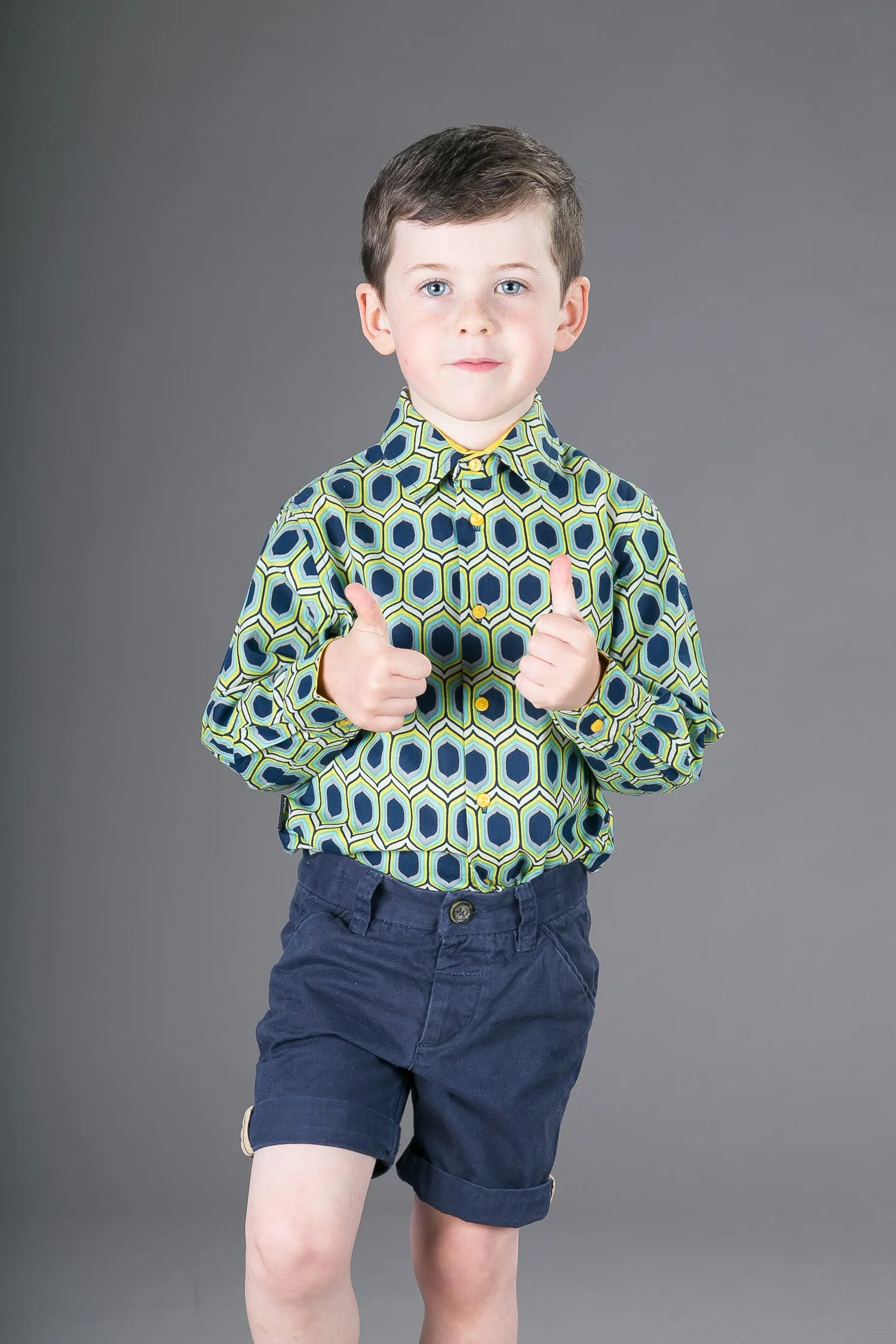 Boys Cotton Blue Yellow Long Sleeve Shirt