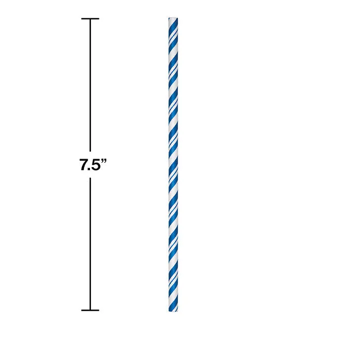 Bulk Cobalt Blue and White Striped Flex Paper Straws (144 per Case)