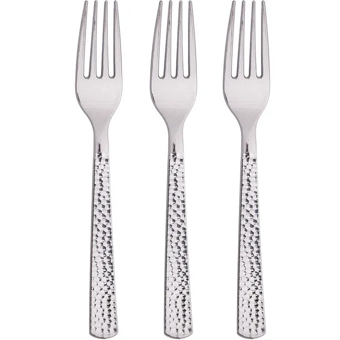 Bulk Silver Metallic Hammered Plastic Forks (288 per Case)