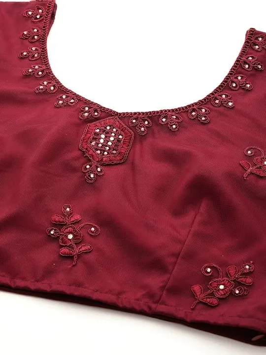 Burgundy Embroidered Beads and Stones Semi-Stitched Lehenga & Unstitched Blouse With Dupatta