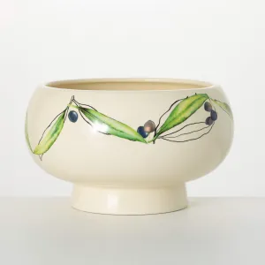 Ceramic Olive Pedestal Bowl