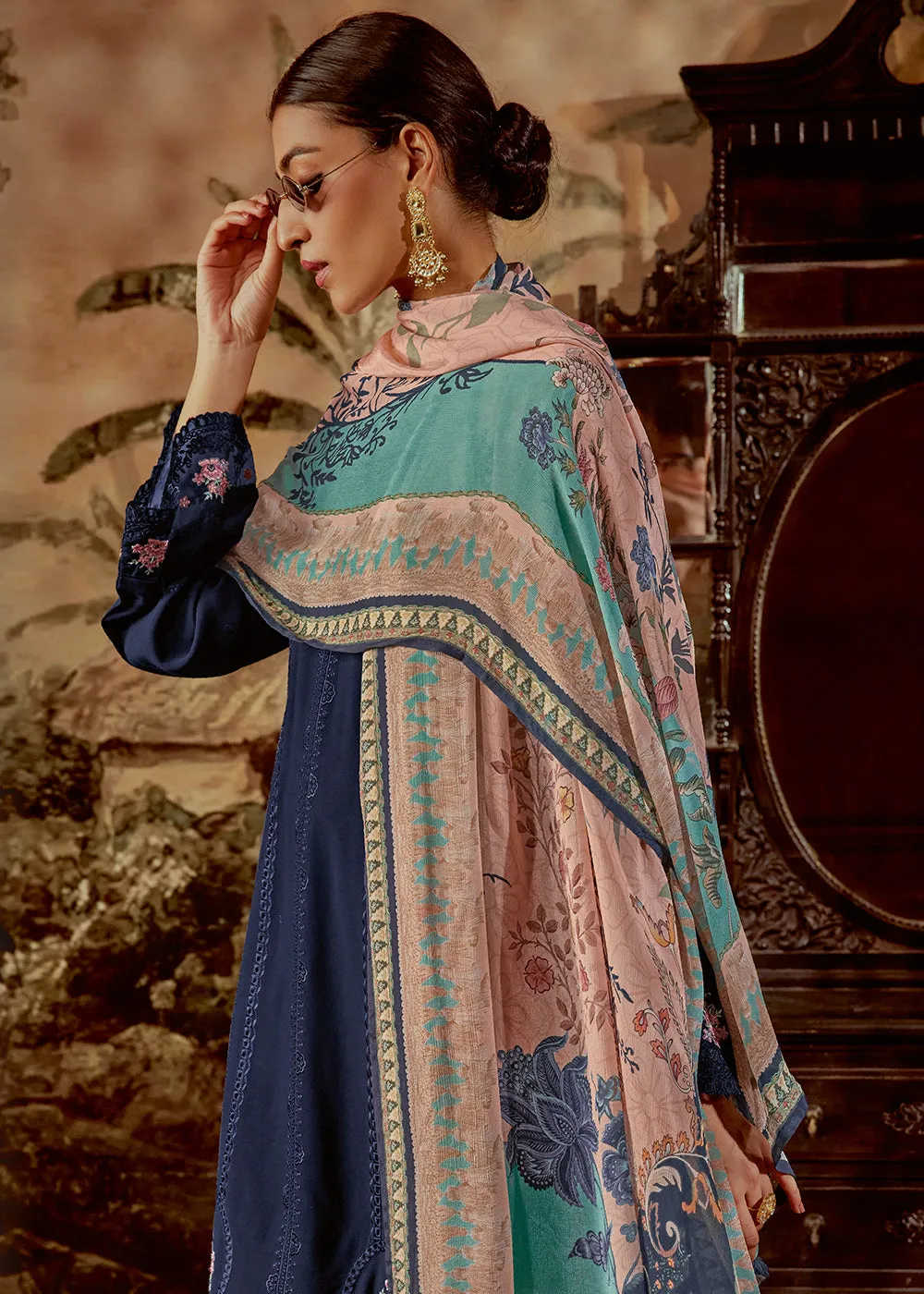 Charming Blue Parsi Style Embroidered Festive Salwar Suit