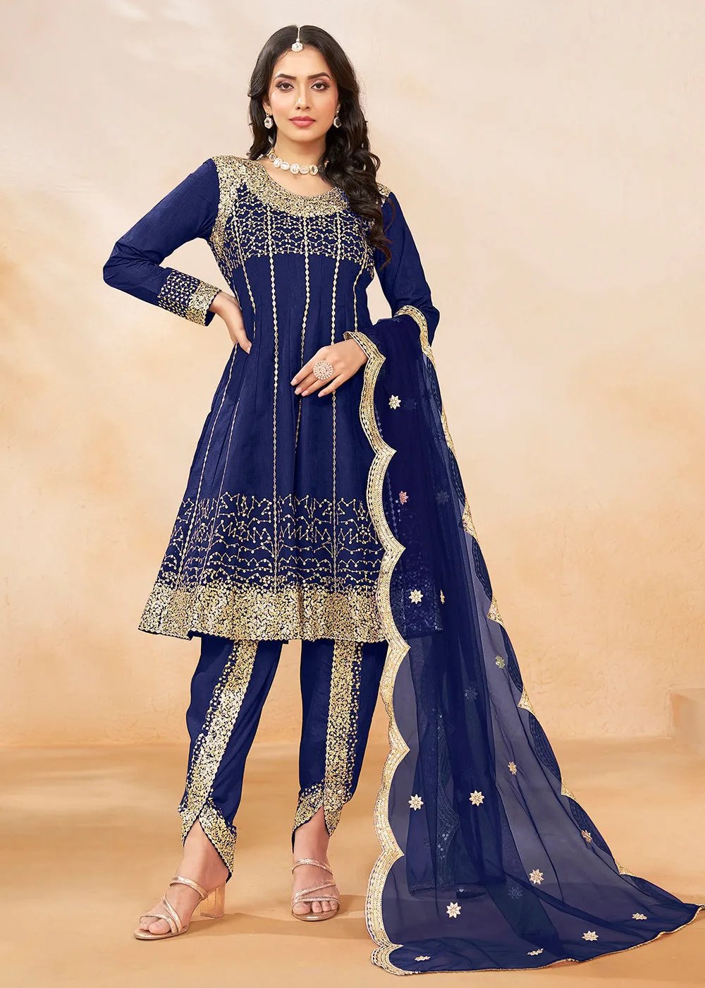 Charming Blue Punjabi Dhoti Style Festive Party Suit