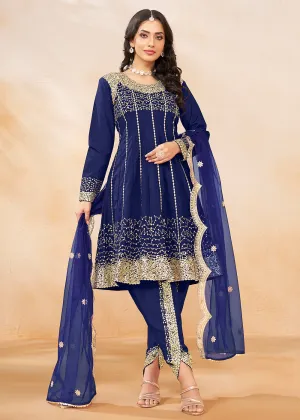 Charming Blue Punjabi Dhoti Style Festive Party Suit