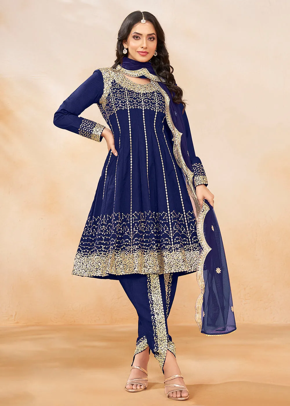 Charming Blue Punjabi Dhoti Style Festive Party Suit