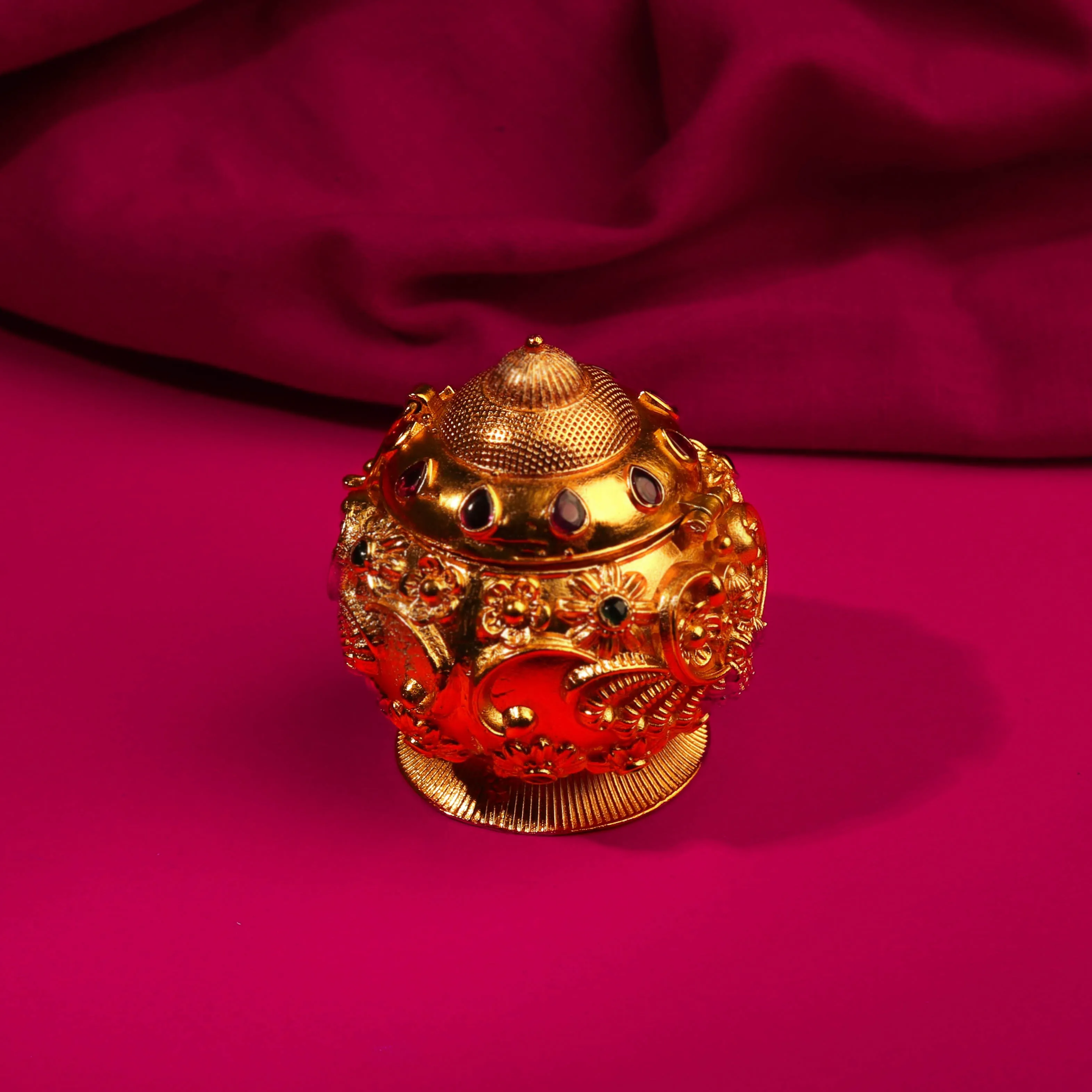 Classic Style 24k Gold Plated Sindoor Dani with Multi Color Stones