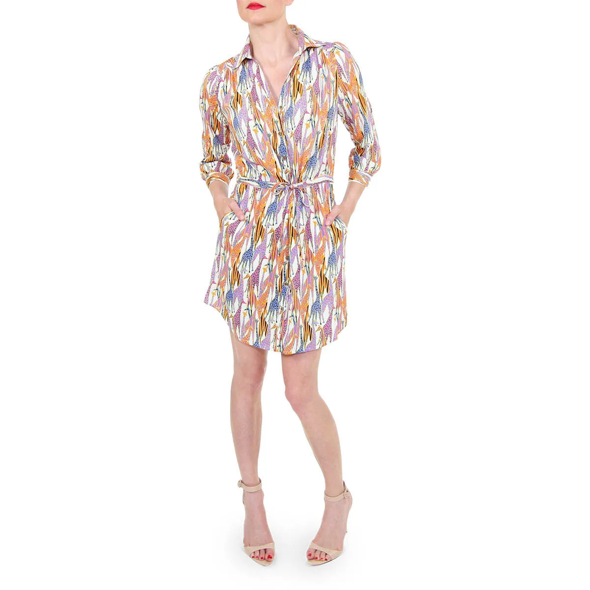 Cleo Drawstring Shirtdress in Giraffe Print