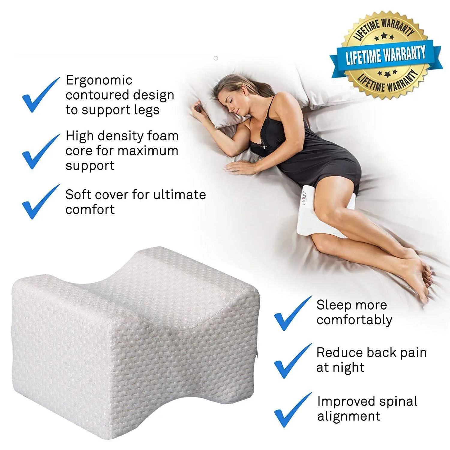 Comfort Memory Foam Knee Pillow with Adjustable and Removable