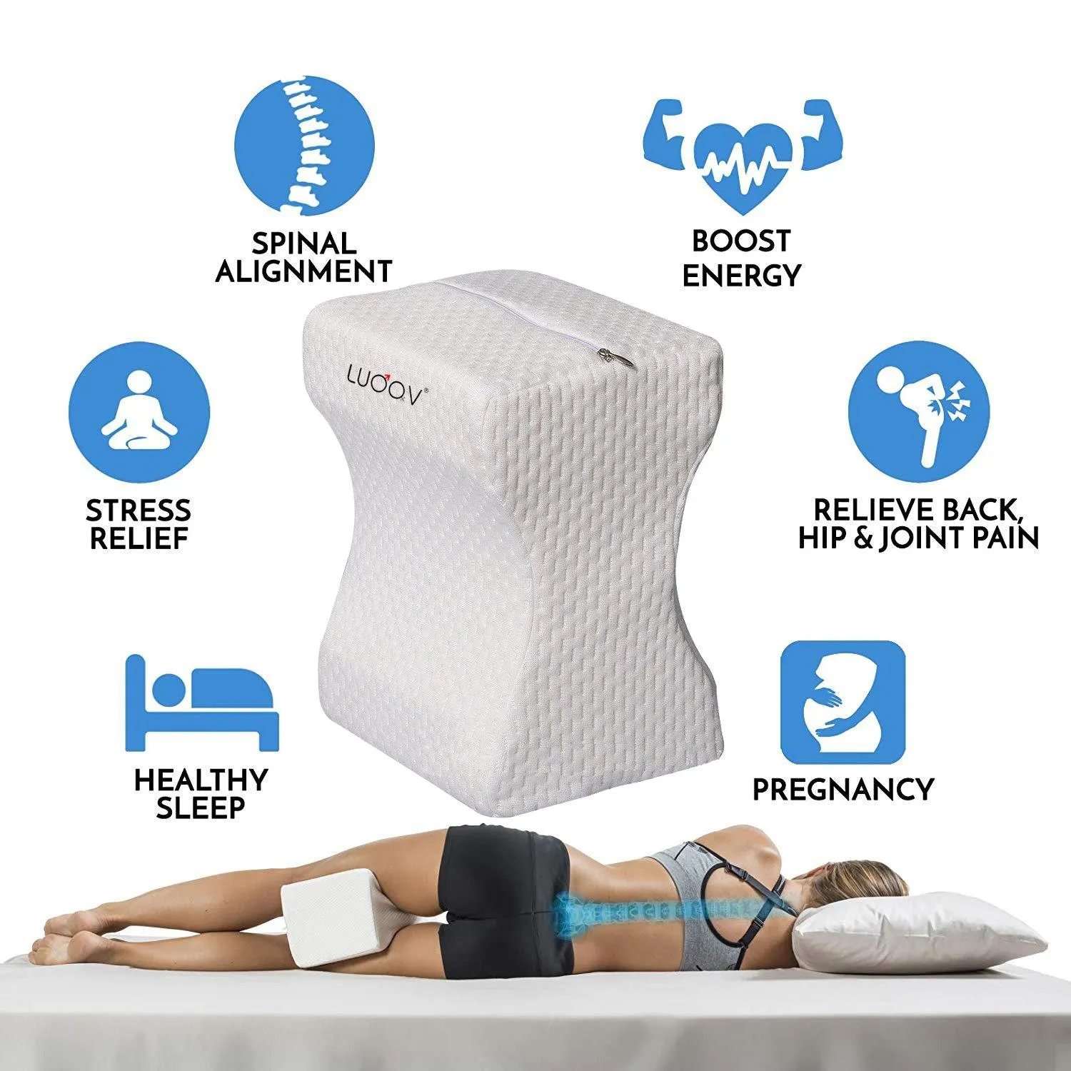 Comfort Memory Foam Knee Pillow with Adjustable and Removable