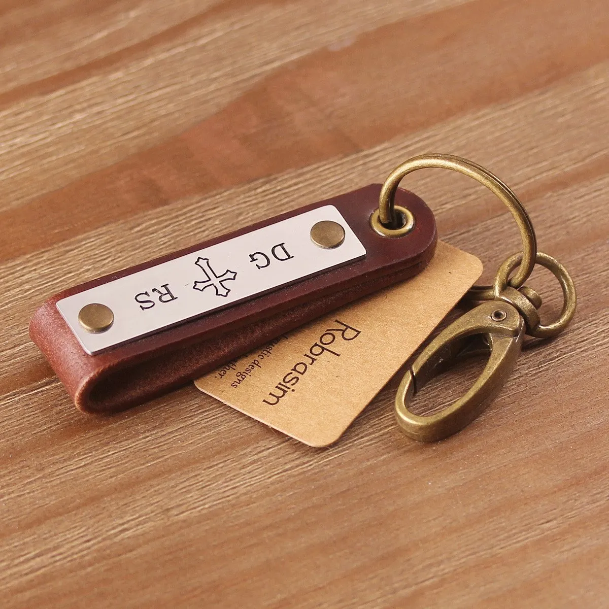 Custom Latitude Longitude Engraved Leather Keychain