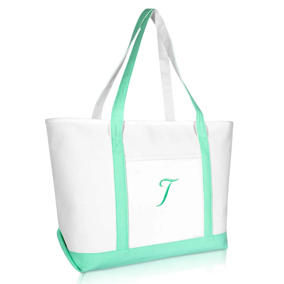 Dalix Initial A-Z Premium Tote Bag in Mint Green