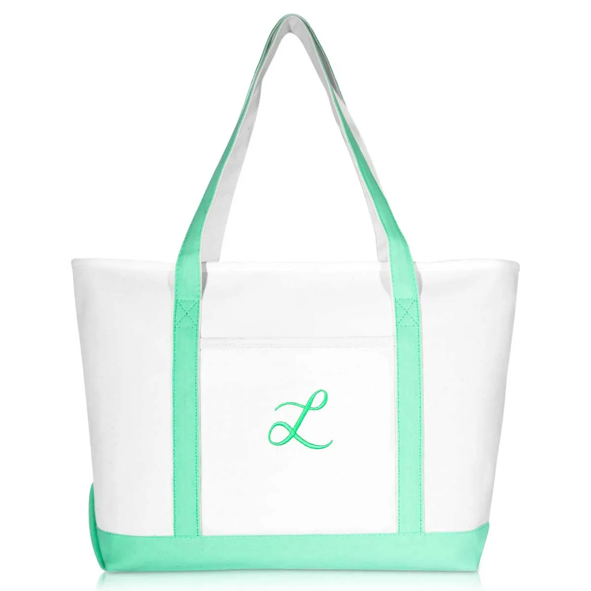 Dalix Initial A-Z Premium Tote Bag in Mint Green