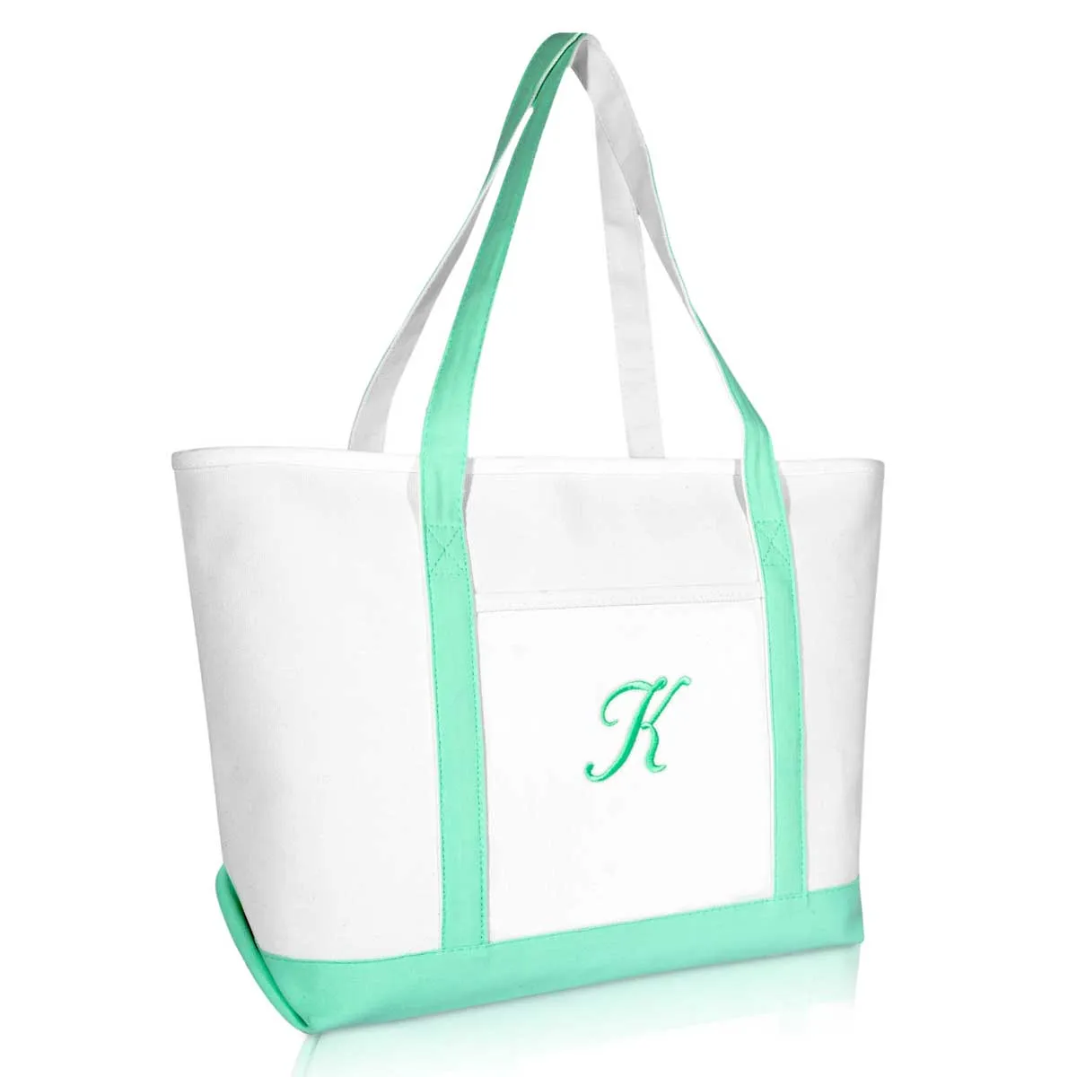 Dalix Initial A-Z Premium Tote Bag in Mint Green