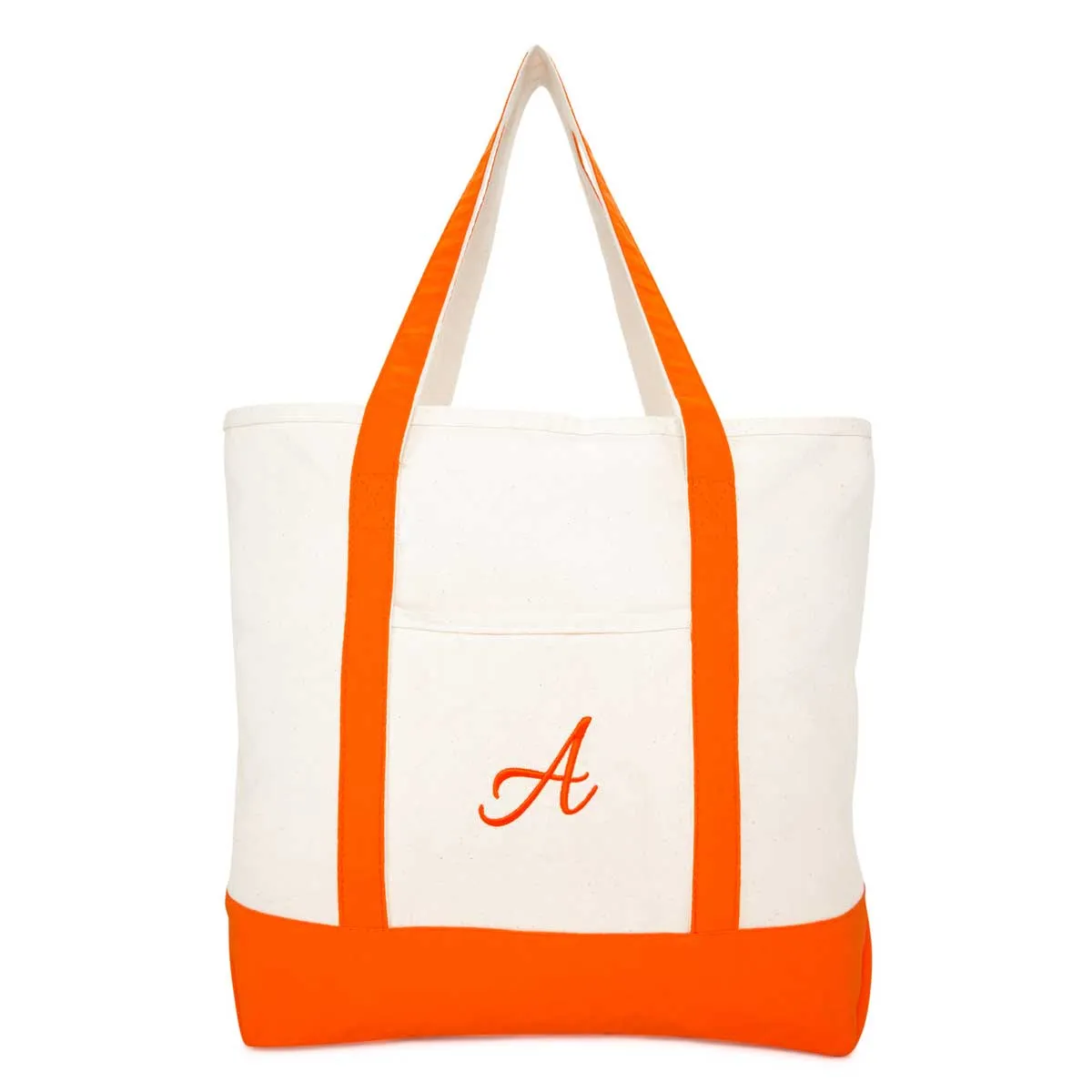 Dalix Personalized Shopping Tote Bag Monogram Orange Initial Zippered Letter A-Z