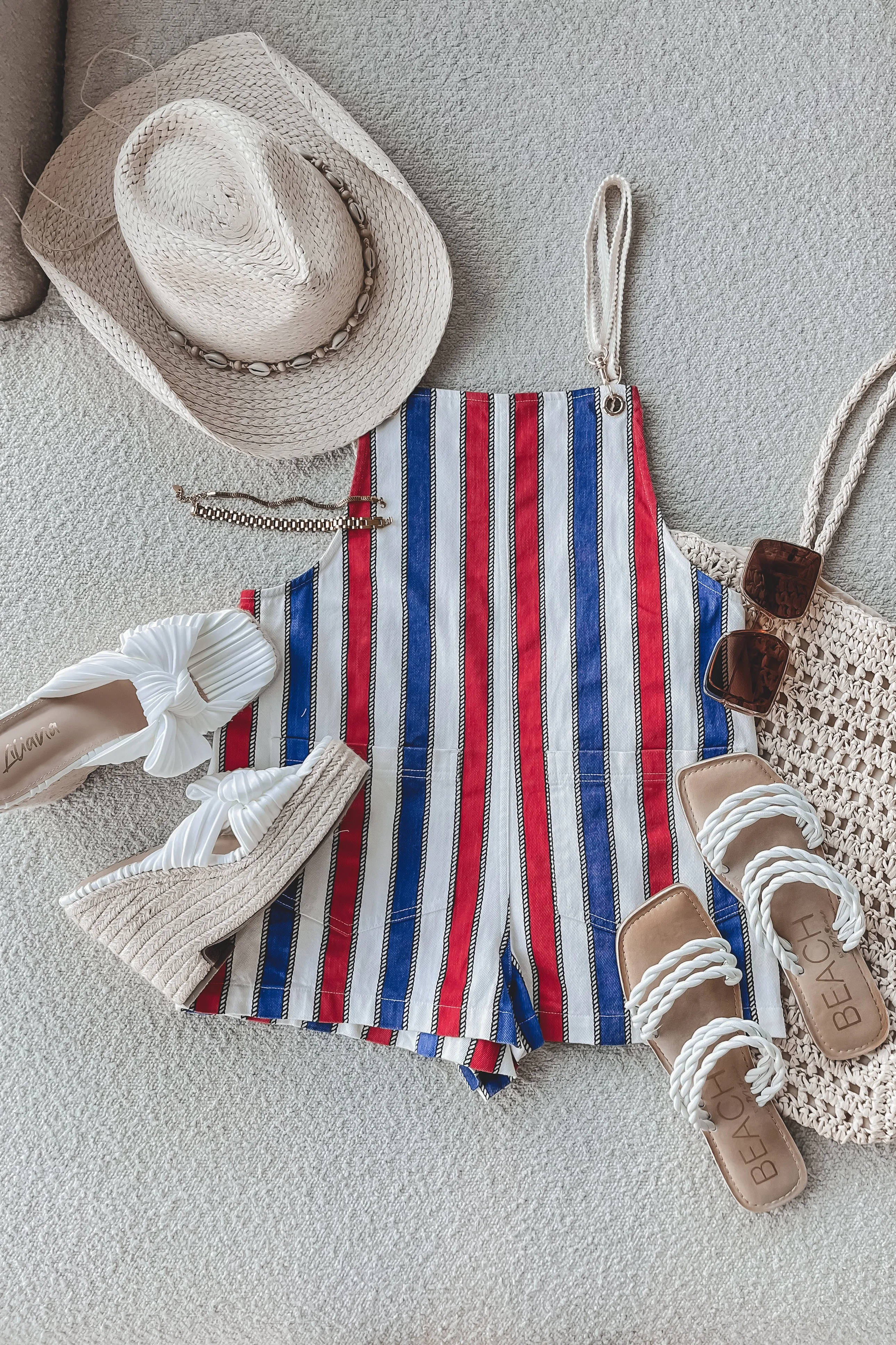 DEAL SHOW ME YOUR MUMU Trude Red White And Blue Striped Denim Romper