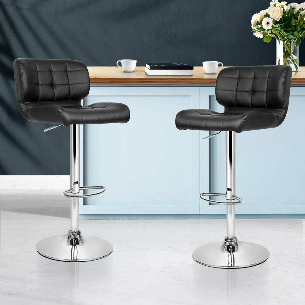 Deluxe PU Leather Gas Lift Bar Stools, Black - 2x Artiss