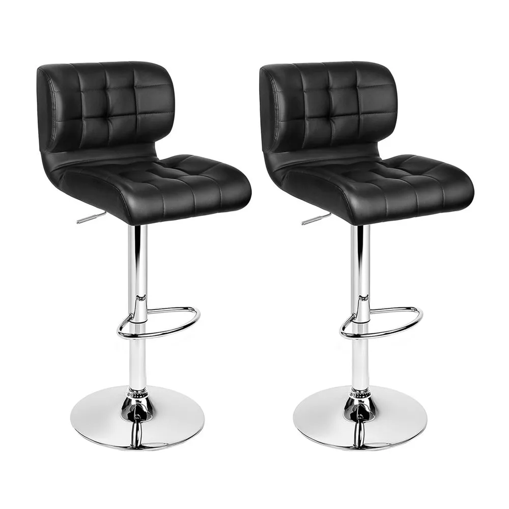 Deluxe PU Leather Gas Lift Bar Stools, Black - 2x Artiss