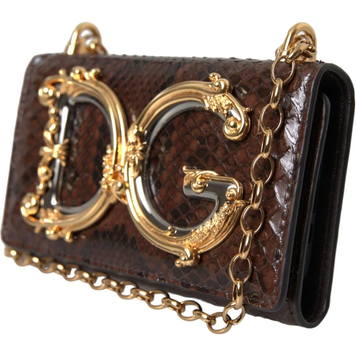 Dolce & Gabbana Brown Python Leather DG Girls Crossbody Phone Bag