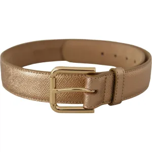 Dolce & Gabbana Chic Rose Gold Leather Belt with Logo Buckle