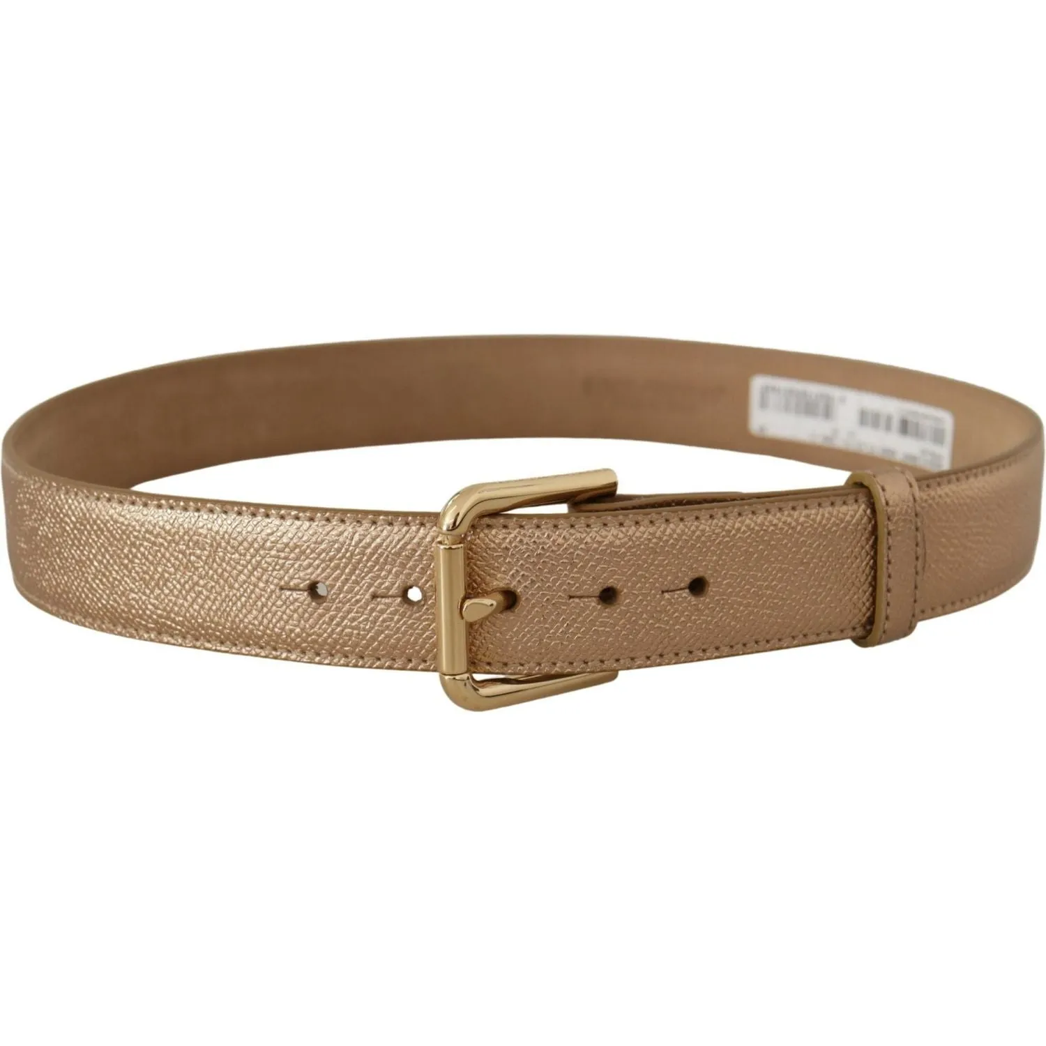 Dolce & Gabbana Chic Rose Gold Leather Belt with Logo Buckle